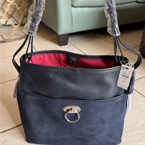 Talbots Navy Shoulder Bag with Silver Accent